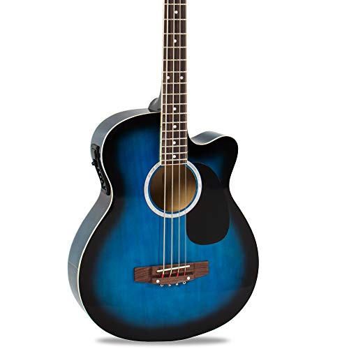 Best Choice Products Acoustic Electric Bass Guitar - Full Size, 4 String, Fretted Bass Guitar - Blue