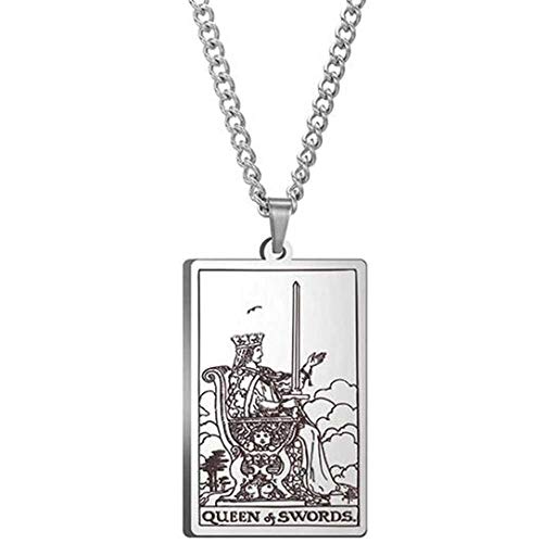 Jude Jewelers Retro Vintage Stainless Steel Tarot Card Rider Waite Pendant Necklace (Queen of Swords)