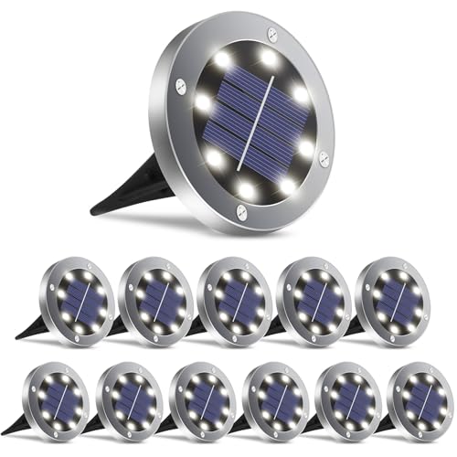 OULONGER Solar Lights Outdoor,Upgraded Waterproof Solar Garden Lights Pathway Lights In-Ground Landscape Lights Outdoor Lighting Decor for Patio,Yard,Driveway,Step,Walkway White Light 12 Pack