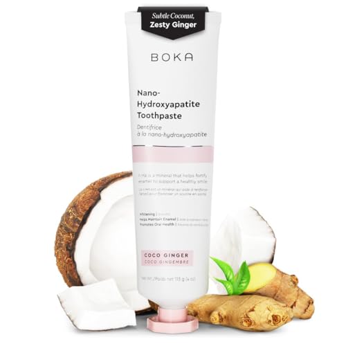 Boka Fluoride Free Toothpaste - Nano Hydroxyapatite, Remineralizing, Sensitive Teeth, Whitening - Dentist Recommended for Adult, Kids Oral Care - Coco Ginger Flavor, 4 Fl Oz 1 Pk - US Manufactured