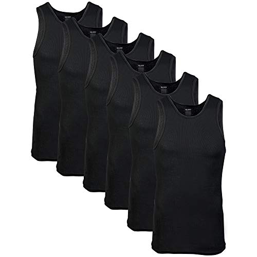 Gildan Men's A-Shirt Tanks, Multipack, Style G1104, Black (6-Pack), Medium