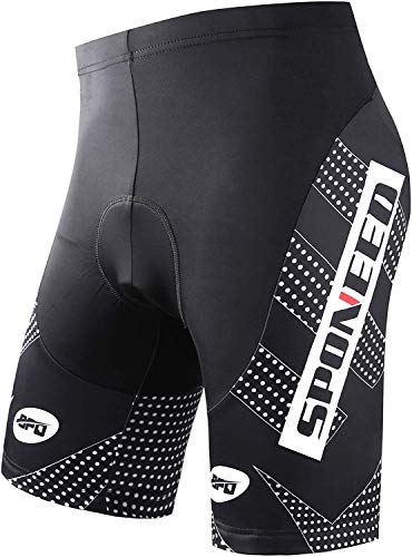 SPONEED Men Bicycle Shorts, Black with White, US L (CN XL)