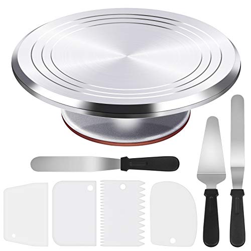 Puroma 8-in-1 Cake Turntable 12'' Cake Stand, Aluminium Alloy Cake Decorating Kit with 3 Angled Icing Spatulas and 4 Icing Combs for Baking