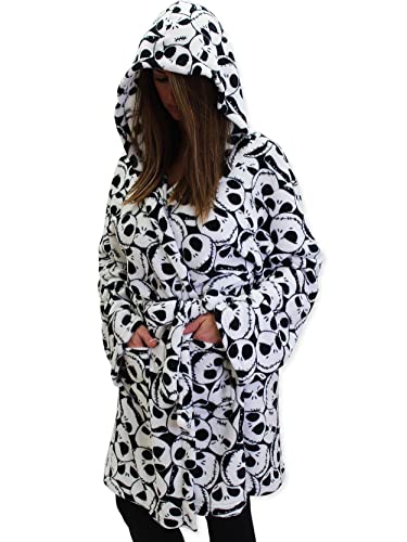 Disney The Nightmare Before Christmas Jack Skellington Adult Plush Hooded Fleece Robe (Large/X-Large, White)