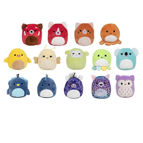 Squishville Mini-Squishmallows Besties Multipack - 14 Rainbow 2-Inch Plush Toys: Red Panda, Tabby Cat, Octopus & More