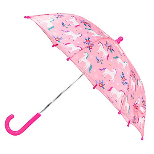 Wildkin Kids Umbrella for Boys & Girls, Features Rainproof Canopy and Curved Handle for Easy Hanging, Wrap Around Hook and Loop Closure Umbrella for Kids (Magical Unicorns)