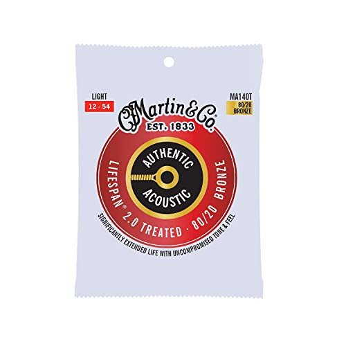 Martin Guitar Authentic Acoustic Lifespan 2.0 MA140T, 80/20 Bronze, Treated Light-Gauge Acoustic Strings