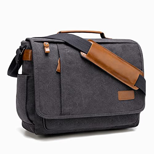 ESTARER 14 Inch Laptop Messenger Bag Water-Resistant Canvas Shoulder Bag for Business College, Grey