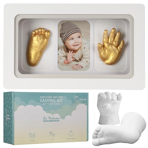 La Premura Baby Keepsake Hand Casting Kit with Shadow Box Frame - Plaster Hand Mold Baby Casting Kit for Infant Hand & Foot Molding, First Birthday, Christmas & Newborn Gifts