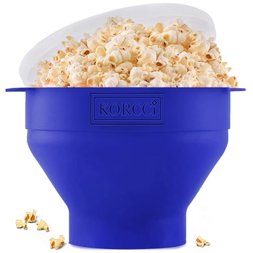 The Original Korcci Microwaveable Silicone Popcorn Popper, BPA Free Microwave Popcorn Popper, Collapsible Microwave Popcorn Maker Bowl, Use In Microwave, Dishwasher Safe (Blue)