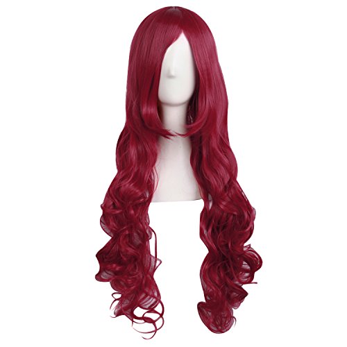 MapofBeauty 32' 80cm Long Hair Spiral Curly Cosplay Costume Wig (Dark Red)