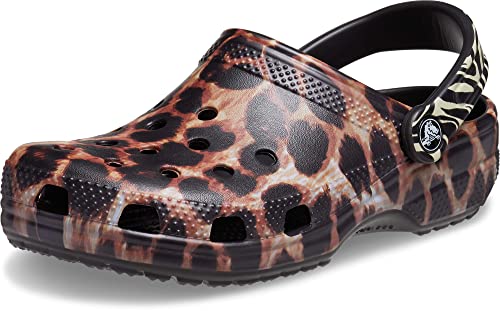 Crocs Unisex-Adult Classic Animal Print Clogs | Zebra and Leopard Shoes, Black/Multi Animal, 6 Men/8 Women