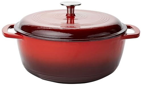 Amazon Basics Enameled Cast Iron Covered Round Dutch Oven, 4.3-Quart, Red