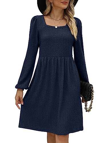WEESO Winter Dresses for Women Long Sleeve Sweater Dresses Knee Length M A-Navy Blue