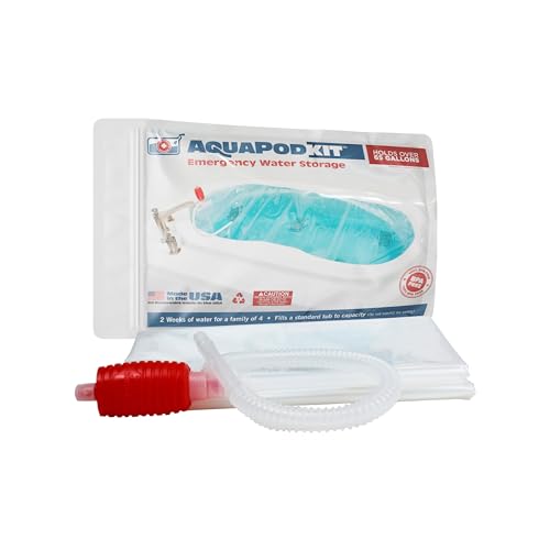 AquaPod Kit 2.0 - Bathtub Bladder BPA free and Made in USA! Water Storage Bladder, Hurricane Survival (65 gallons of water – larger tubs can hold up to 100 gallons of water) (packaged in bag)