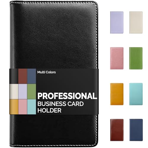 Sooez Leather Professional Business Card Book Holder Organizer, 240 Card Capacity PU Name Card Credit Cards Booklet (Black)