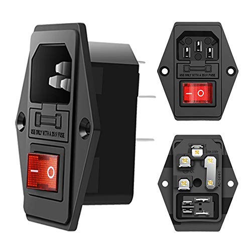 Module Plug,10A Fuse Switch Male Power Socket,Adapter Power Connector,3 Pins Inlet Power Socket,Black,Red Button,AC 250V 10A IEC 320 C14 3 Pieces