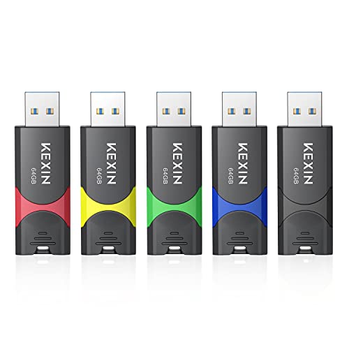 KEXIN Flash Drive 64GB USB 3.0 Flash Drive 64 GB Thumb Drive 5 Pack Memory Stick USB Drive Data Storage Jump Drive Colorful(64G 5-Pack)