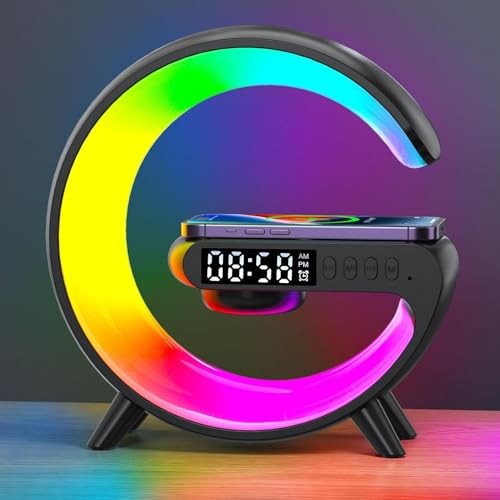 Desk Lamp with Wireless Charger, 4-in-1 Bedside Light with Wireless Charging Station, Bluetooth Speaker & Alarm Clock for Living Room, Bedroom, Gifts Lightning Deals of Today Deal of The Day Prime