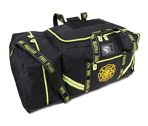 Lightning X Fireman Premium 3XL Firefighter Rescue Step-In Turnout Fire Gear Bag w/Shoulder Strap & Helmet Pocket (Black)