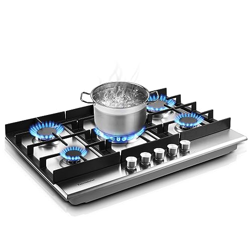 Eascookchef 30 inch Gas Cooktop, Gas Stove Top with 5 High Efficiency Burners, Bulit-in Stainless Steel Gas Hob for Kitchen, NG/LPG Convertible Gas Stovetop, Thermocouple Protection