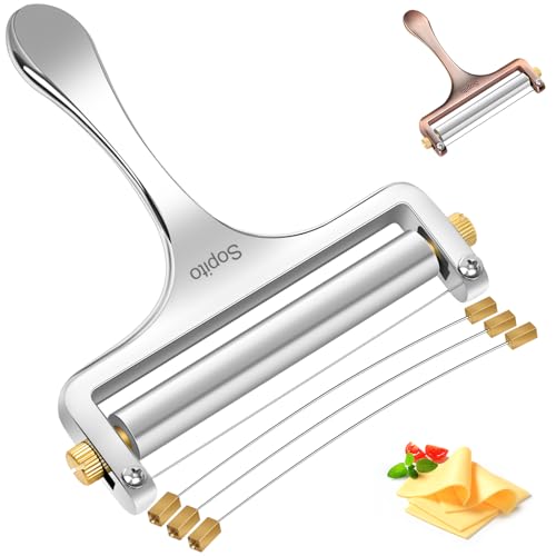 Sopito Cheese Slicer Stainless Steel Wire Cheese Slicer With 3 Extra Wires Great for Cheddar, Gruyere, Raclette, Mozzarella Cheese Block, Adjustable Thickness - Wire Cheese Slicer