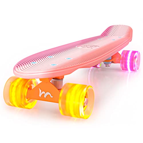 Merkapa Complete 22 inch Mini Cruiser Skateboard with Colorful LED Light up Wheels for Kids Boys Girls Youths Beginners (After Rain Rainbow)