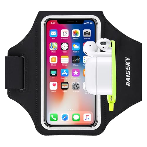 Running Armband with Airpods Bag Cell Phone Armband for iPhone 14 13 Pro 14 Plus 12 11 XR XS, Galaxy S20/S10 Water Resistant Sports Phone Holder Case & Zipper Slot Car Key Holder for 6.5 inch Phone