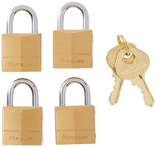 Master Lock Padlock, Solid Brass Lock, 3/4 in. Wide, 120Q (Pack of 4-Keyed Alike)