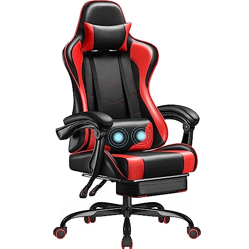 Homall Gaming Chair, Video Game Chair with Footrest and Massage Lumbar Support, Ergonomic Computer Chair Height Adjustable with Swivel Seat and Headrest (Red)
