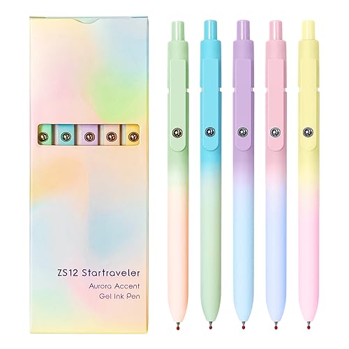 UIXJODO Gel Pens, 5 Pcs Black Ink Pens for Women, 0.7mm Medium Point Smooth Writing Pens with Silicone Grip, High-End Series Metal Clip Retractable Pens for Journaling Note Taking (5 Pcs Pastel)