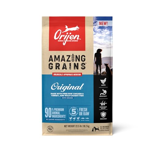 ORIJEN AMAZING GRAINS Original Dry Dog Food, High Protein Dog Food, Fresh or Raw Ingredients 22.5 Pound (Pack of 1)