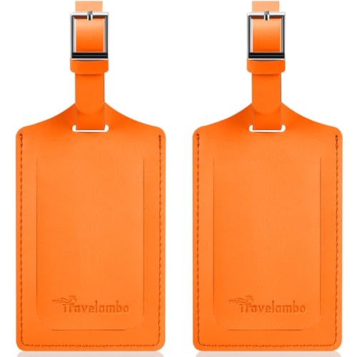 Travelambo Luggage Tag Faux Leather for Suitcase Women Kids Funny Cute (Hot Orange)
