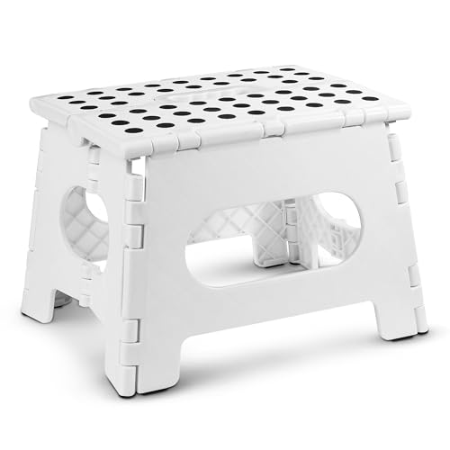 Handy Laundry Folding Lightweight Step Stool is Sturdy Enough to Support Adults and Safe Enough for Kids. Opens Easy with One Flip. Great for Kitchen, Bathroom or Bedroom. (White)