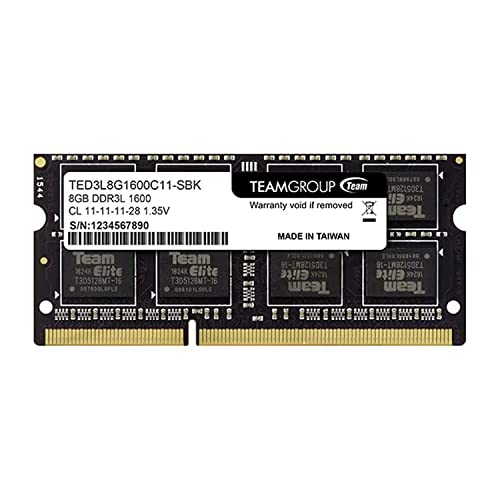 TEAMGROUP Elite DDR3L 8GB Single 1600MHz PC3-12800 CL11 Unbuffered Non-ECC 1.35V SODIMM 204-Pin Laptop Notebook PC Computer Memory Module Ram Upgrade - TED3L8G1600C11-S01