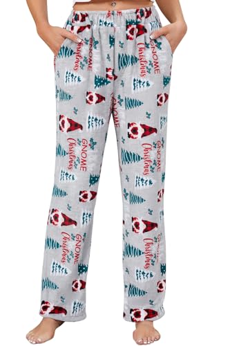 ReachMe Womens Novelty Pajama Bottoms Halloween Pj Pants Cute Elastic Waist Flannel Sleepwear with Pockets(D-Christmas Tree,M)