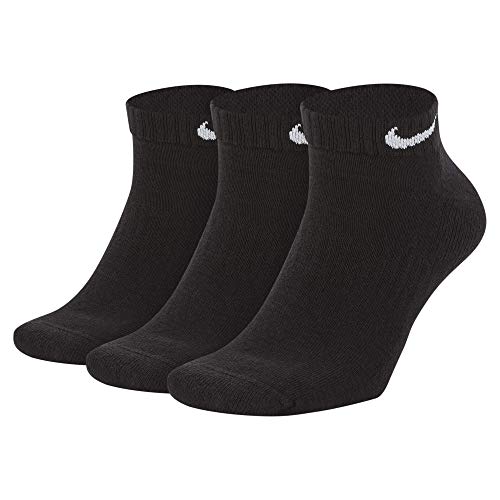 Nike Everyday Cushion Low Training Socks (3 Pair), Men's & Women's Athletic Low Cut Socks with Sweat-Wicking Technology, Black/White, Large