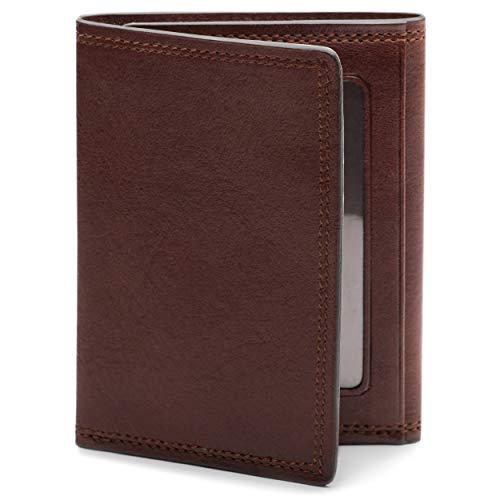 Bosca Men's Wallet, Dolce Leather Double I.D. Tri Fold Wallet with RFID Blocking, Dark Brown