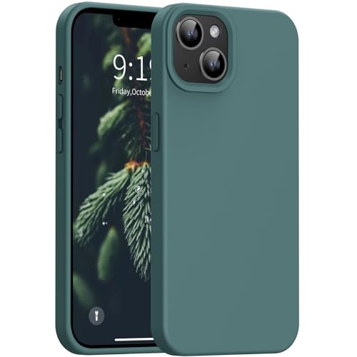 OuXul for iPhone 14 Case, iPhone 13 Case Shockproof Liquid Silicone Protective Phone Case with Soft Anti-Scratch Microfiber Lining Ultra Slim Drop Protection Phone Cover 6.1 inch(Forest Green)
