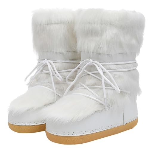 LoveushoesLDAMB Women's Furry Moon Shoes Snow Boots White Full Wool,US8