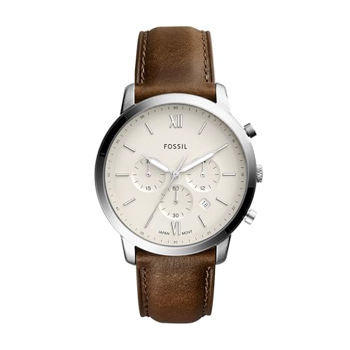 Fossil Men's Neutra Quartz Stainless Steel and Leather Chronograph Watch, Color: Silver, Brown (Model: FS5380)