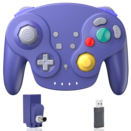 2.4 GHz Wireless GameCube Controller Switch Online Controller, USB Receiver & NGC Receiver, Compatible with Windows PC iOS Mac Raspberry Pi, GameCube/Switch - (Rechargeable) (Plug and Play) Indigo