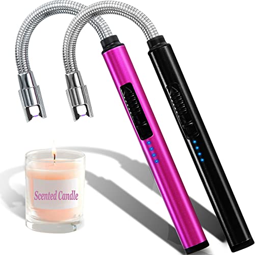 Candle Lighter 2 Pack, Upgraded USB Rechargeable Flexible Long Neck Lighters for Candles BBQs Gas Stoves