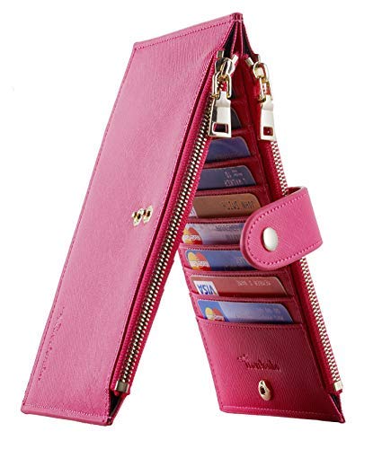 Travelambo Birthday Gifts for Women Wallet RFID Blocking Bifold Multi Card Case Wallet with Zipper Pocket Crosshatch (Red Rose 2250)