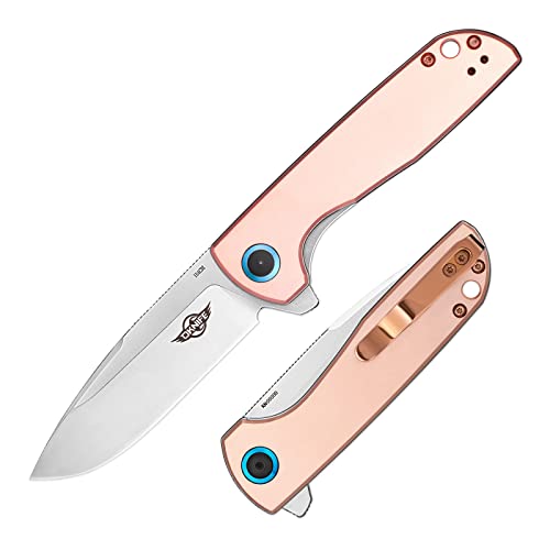 OKNIFE Freeze 2 Folding Knife, EDC Pocket Knife with Copper Handle, 154CM Steel Blade and Ceramic Ball-Bearing Washer for Camping, Hiking
