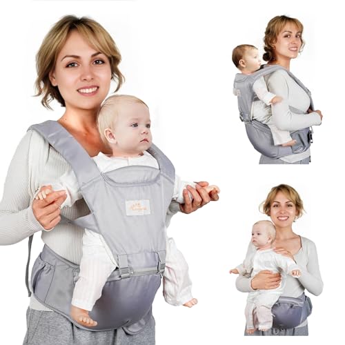 Mumgaroo Baby Carrier Newborn to Toddler, 6-in-1 Front and Back Baby Hip Carrier One Size Fits All Adjustable Toddler Carrier Hip Carrier for Baby with Hip Seat Adapt to Newborn, Infant & Toddler