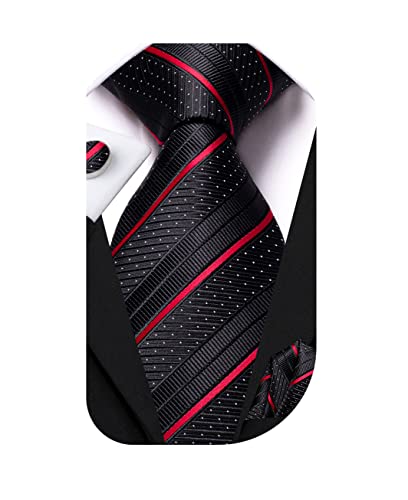 Dubulle Mens Black and Red Striped Ties Set Woven Black Neckties Businss Suit Tie Formal