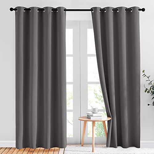 NICETOWN Gray Blackout Curtains for Bedroom 84 inch Long 2 Panels - Thermal Curtains & Drapes Grommet Room Darkening Curtains Noise Reducing Window Treatments for Living Room (W52 x L84, Grey)