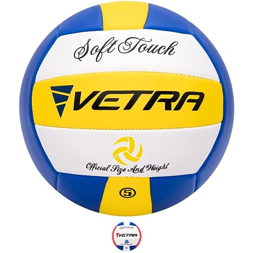 VETRA Premium Soft Touch Volleyball - Official Size 5 for Indoor/Outdoor/Gym/Beach Games - Durable Stitching, PVC Cover & Soft Grip Technology - Ideal for Adults, Beginners, Gifts