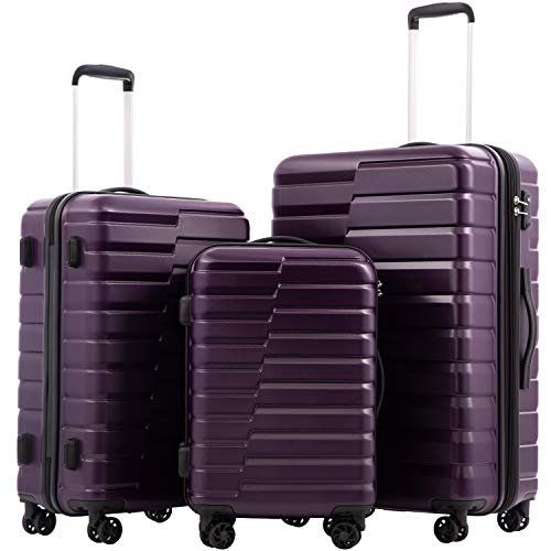 COOLIFE Luggage Expandable Suitcase PC ABS TSA Luggage 3 Piece Set Lock Spinner Carry on (purple, 3 piece set)